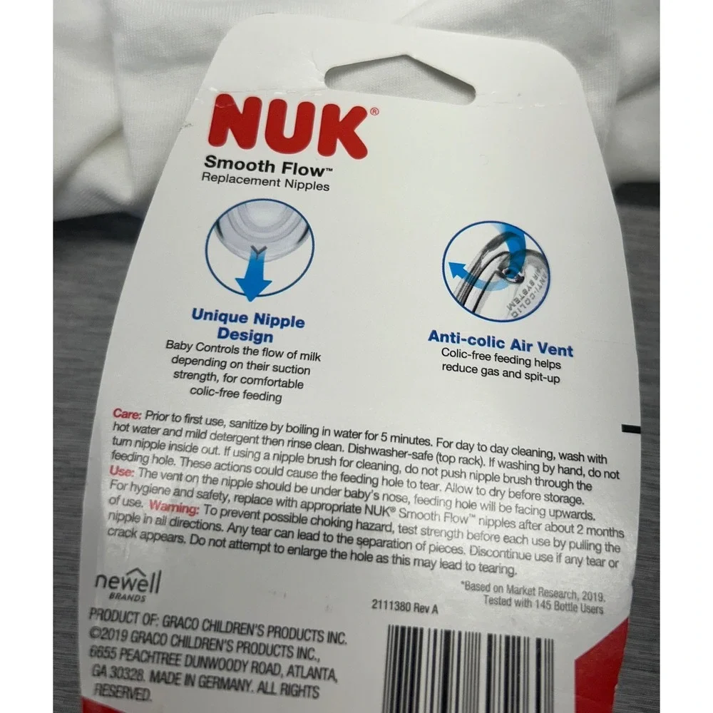NUK Smooth Flow Replacement Nipples 0+ Months Anti-Colic Baby Bottle Nipple NEW
